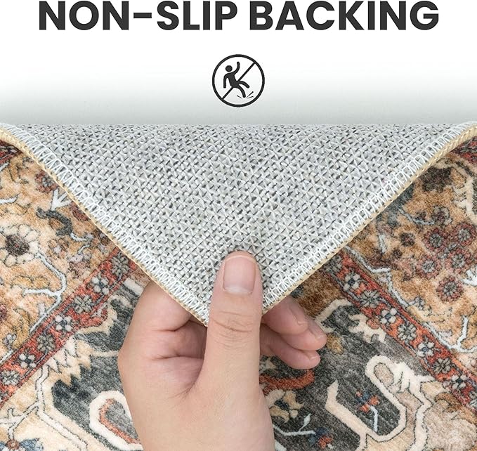 2x6 Washable Runner Rug for Hallways, Terracotta Soft Floor Vintage Kitchen Rugs with Non-Slip, Non-Shedding Boho Rug for Bedroom Kitchen Porch Laundry Entryway