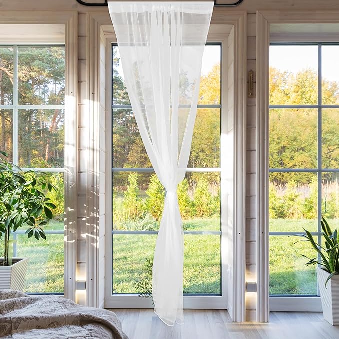 2pcs Rustic Sheer Curtains Light Filtering Polyester Drapes for Room Transparent Breathable Fabric Softens Sunlight Semi-Privacy Panels for Home Decor