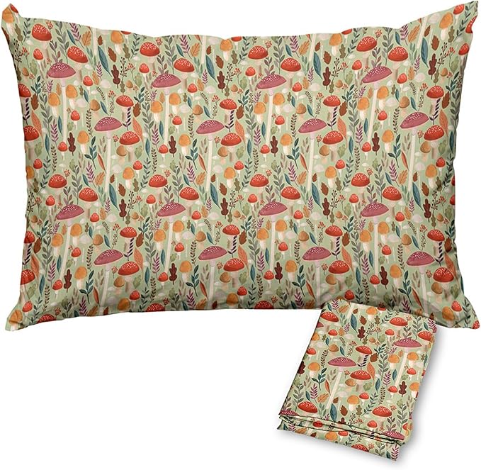 Boho Pillow Protectors with Zipper Standard Size Fun Mushroom Botanical Print Pillow Covers Set of 2 Rustic Nature Plant Bed Pillowcases Spring Colorful Floral Bed Pillow Covers 24"X12"