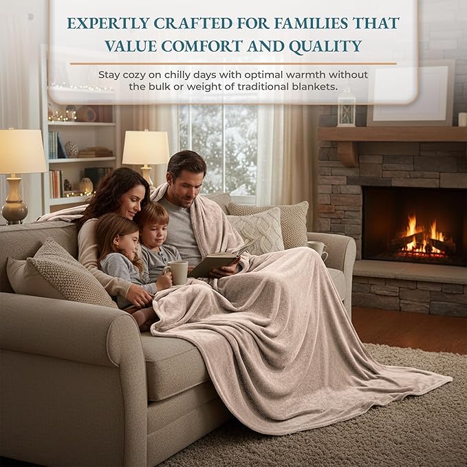 Casa Platino Twin Blanket – Flannel Fleece Beige Throw 60x80 – Lightweight & Cozy Blanket for Bed or Sofa – Elegant Neutral Blanket for All Seasons