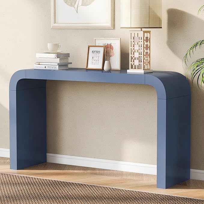 Minimalist Wood Console Table Sofa Table, Unique Versatile 55'' Long Accent Entryway Table for Narrow Spaces Living Rooms Hallway Entrances Balconies Study (Navy-1.17)