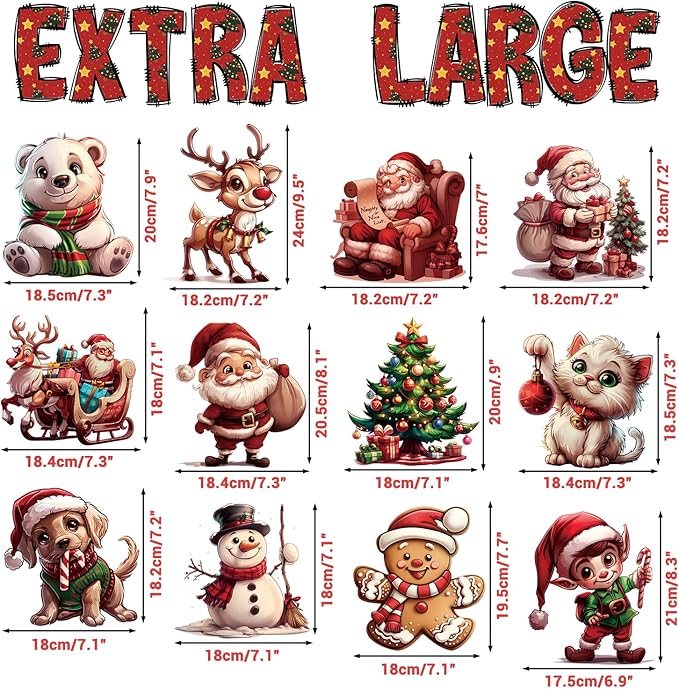 12 Sheets 171 Pcs Big Size Christmas Window Clings - Santa, Reindeer, Dog & Cat Window Stickers & Decals for Home, School, Office & Party Supplies