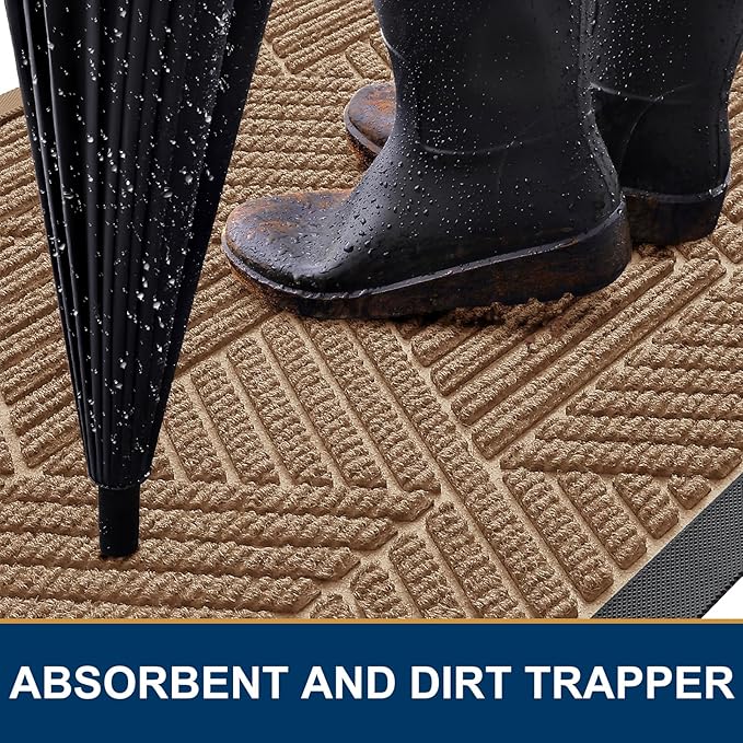 Smiry Front Door Mat Outside Entrance, Heavy Duty Sturdy Natural Rubber Doormat, Trap Dirt and Moisture, Easy Clean Low Profile Welcome Floor Mats for Indoor Outdoor Entry, 71x23 Inch, Coffee