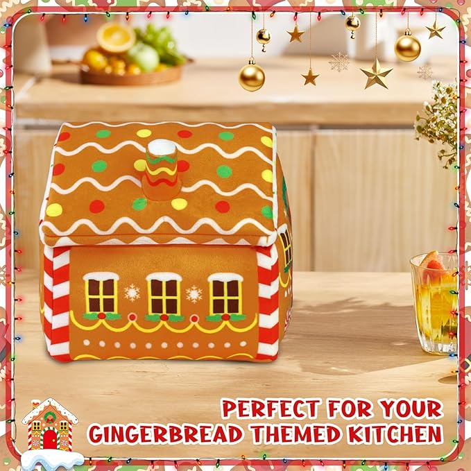 Gingerbread House Christmas Tree Topper, Plush Stuffed Velvet House Tree Top with Snowflake Accent Xmas Party Decoration for Home Kitchen, Gingerbread Theme Gift for Baking Lovers Holiday Decor