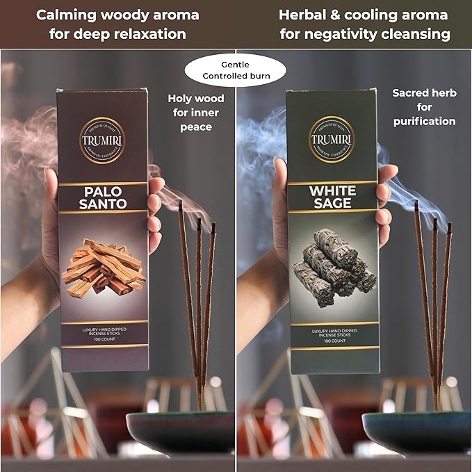 White Sage & Palo Santo - Combo Pack of Incense Sticks - 100 Insence-Sticks of Each Scent - Total 200 Inscents - Incienso for Smudge Rituals and Spiritual Cleansing of Negative Energies