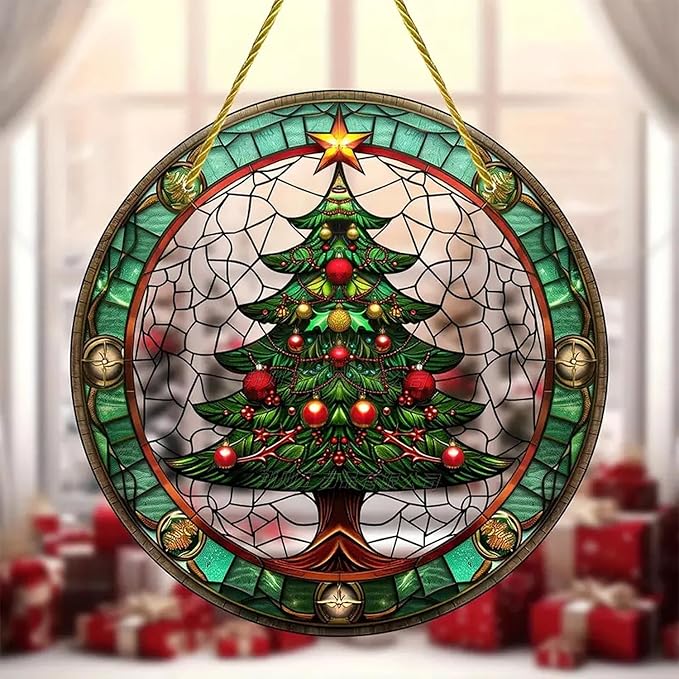 Christmas Santa Gingerbread Man Acrylic Disc Ornament for Tree, Wall, Window, Holiday Home Party Decoration (A)
