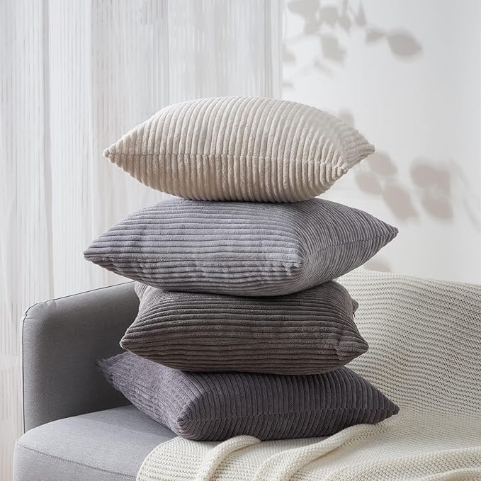 Topfinel Cushion Cover 50x50 cm Gray Set of 4 Corduroy Pillow Covers Cushion Cover Decorative Cushion Cover Sofa Cushion Deco for Sofa Bedroom Living Room Balcony Children Fluffy Gradient