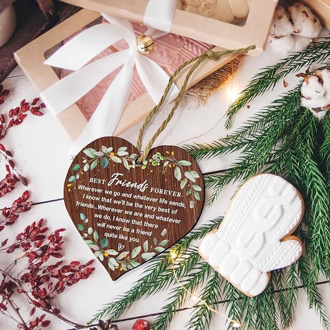 SIABERTERL MDF Christmas Ornaments Best Friend Ornament 2025 Edition Friendship Forever BFF Tree Ornament Ceramic Keepsake with Double-Sided Printing and Ribbon Gift Box Packaging with Greeting Card