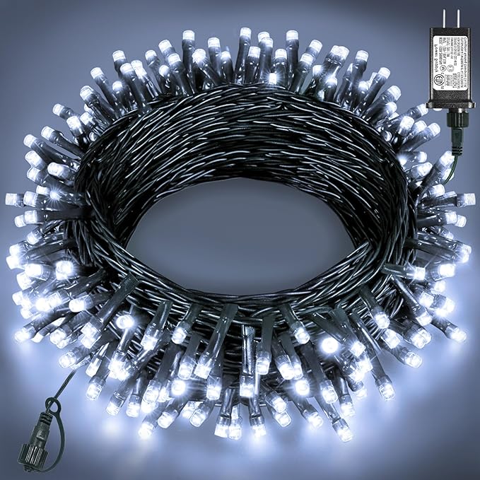 40FT 120 LED Christmas Lights Outdoor, White Christmas String Lights with 8 Modes & Waterproof, Connectable Plug in Christmas Tree Lights for Indoor Garden Tree Party Xmas Decorations