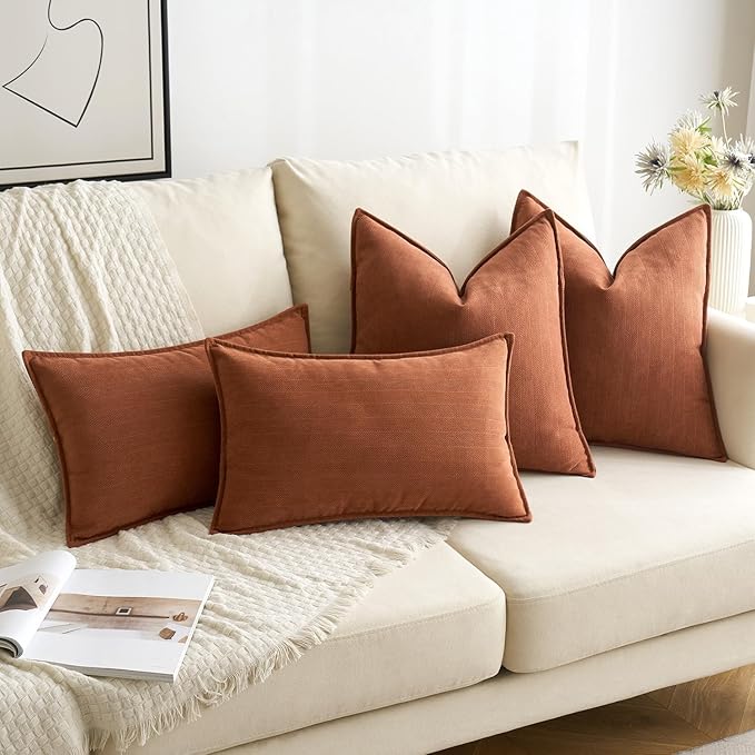 MIULEE Pack of 2 Burnt Orange Decorative Pillow Covers 16x16 Inch Soft Chenille Luxurious Couch Throw Pillows Farmhouse Cushion Covers with Elegant Design for Sofa Bedroom Living Room Home Decor