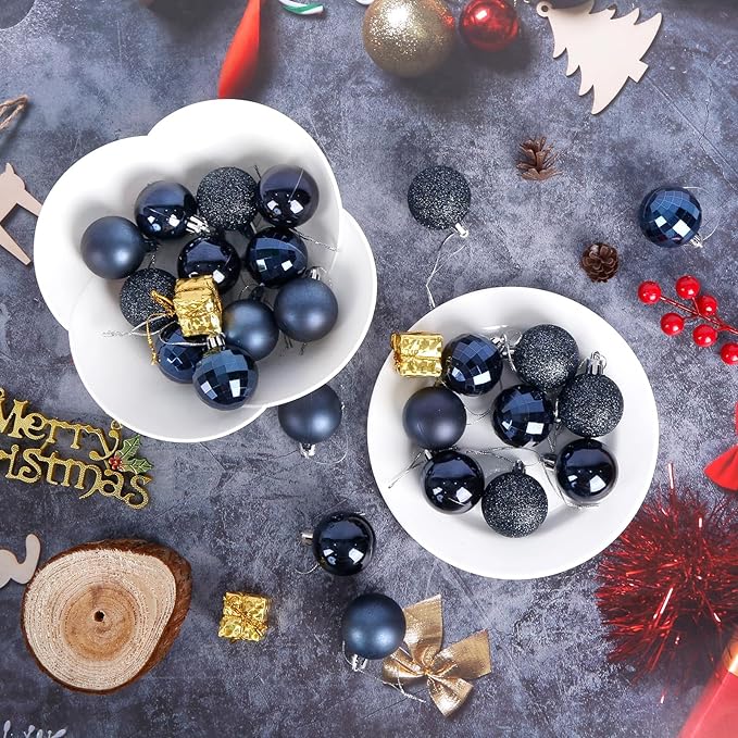 Aitsite 24ct Christmas Tree Ornaments Set 1.57 inches Mini Shatterproof Holiday Ornaments Balls for Christmas Decorations(Navy Blue)