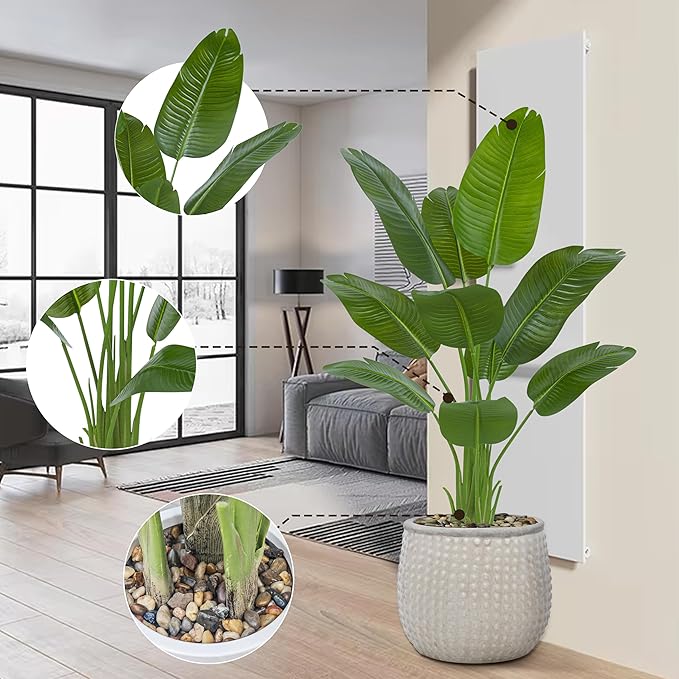 2 Pack Bird of Paradise Artificial Tree, 6Ft Tall Faux Plant, Fake Banana Leaf Plant Indoor, Faux Palm Tree Faux Floor Plants Tropical Tree in Pot, Present for Friend Housewarming Decor
