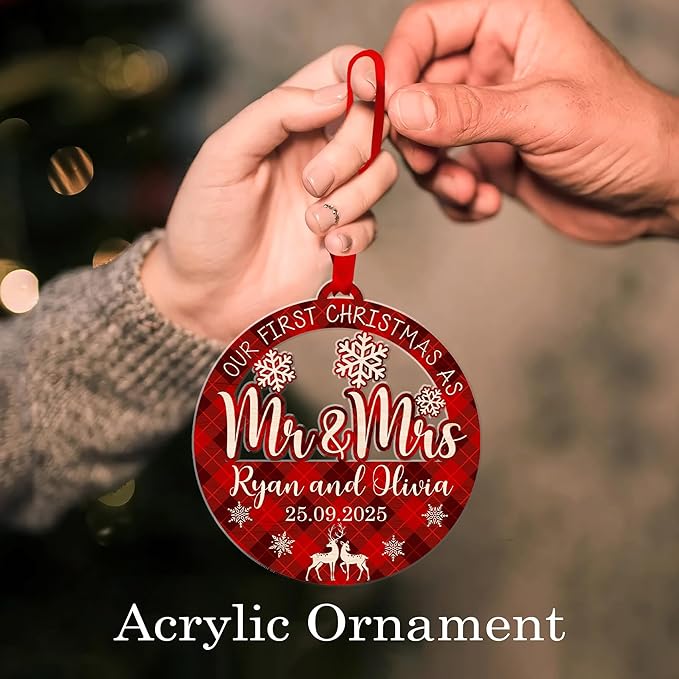 Personalized 2025 Our First Christmas Ornament, 1st Christmas as Mr and Mrs Ornament, Ornaments Wedding Gifts for Couples Married (Mr Mrs Custom)