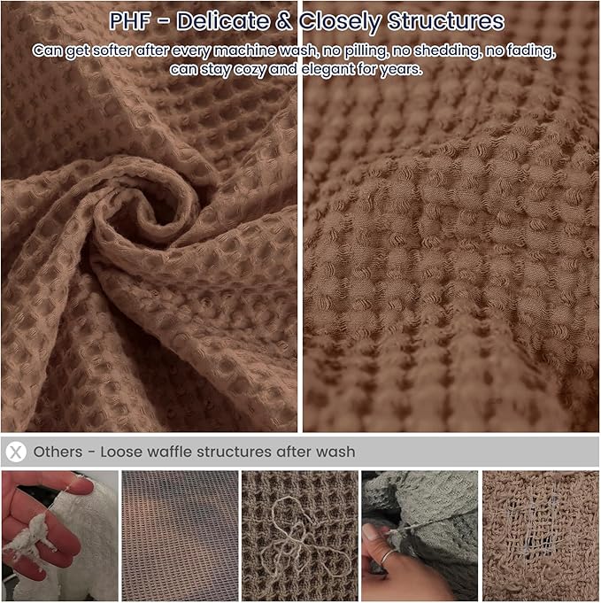 PHF Pre-Washed Cotton Waffle Weave Blanket Throw Size for Couch Bed,Snag Proof Spring Summer Lightweight Breathable,Oeko-TEX Certified,Machine Washable, Home Decor Gift，Cappuccino