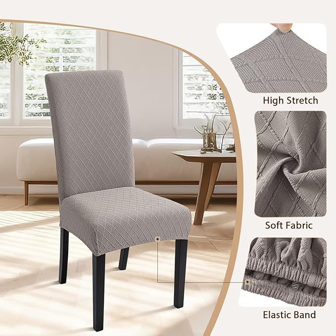 SearchI Dining Room Chair Covers Set of 6, Stretch Jacquard Parsons Chair Slipcovers Removable Washable Kitchen Chair Protector Cover for Dining Room, Hotel, Ceremony (Taupe Rhombus)