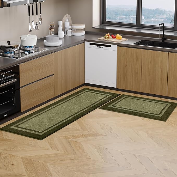 Kitchen Rugs 24" x 84", Non-Slip Machine Washable Kitchen Runner Rugs Floor Mats, Absorbent Comfort Standing Mats for Kitchen, Sink, Laundry and Hallway, Rolled Packaging, Budding Green & Sage Green