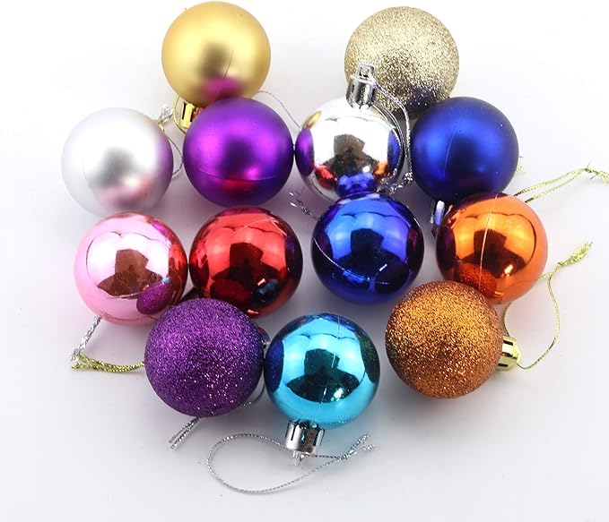 Bestjybt 24pcs 1.18" Small Christmas Ball Ornaments Shatterproof Christmas Decorations Tree Balls for Holiday Wedding Party Decoration, Tree Ornaments Hooks Included (Pink, 3cm/1.18")