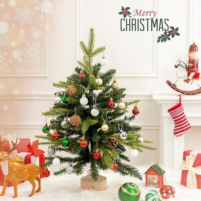 100 Pcs Mini Christmas Ball Ornaments Set, 1.18'' Red Green and White Small Shatterproof Xmas Tree Ornament Hanging Ball Bulk Decorations for Holiday Party, Wreath, Garland, Winter Decor
