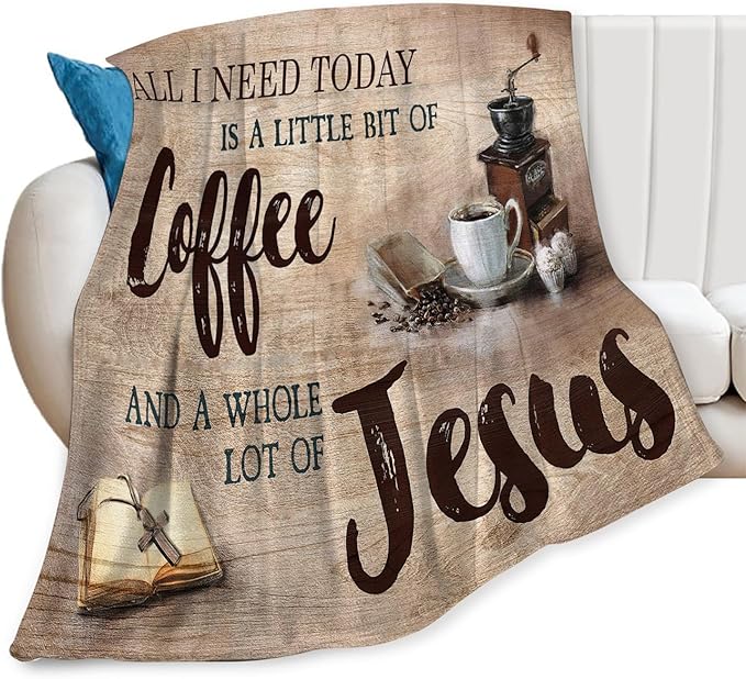 Tijuboni Christian Coffee Throw Blanket Religious Faith Gifts for Women Men Girls Boys Kids Adults Soft Flannel Fleece Blanket for Couch Sofa Bed Home Decor 60"x80"