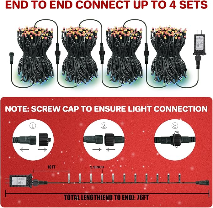 66ft 200 LED Christmas Lights - Outdoor & Indoor, Plug-in with Timer & Memory, 8 Modes Twinkle Xmas String Lights for Tree, Wreath & Party Decor, Multicolor