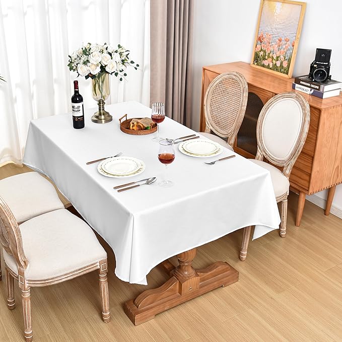 Fitable Faux Linen White Tablecloths for Rectangle Tables - 90 x 156 Inch - 6 Pack Fabric Textured Washable Table Clothes Floor Lenghth Table Covers for Wedding, Party, Banquet, Birthday