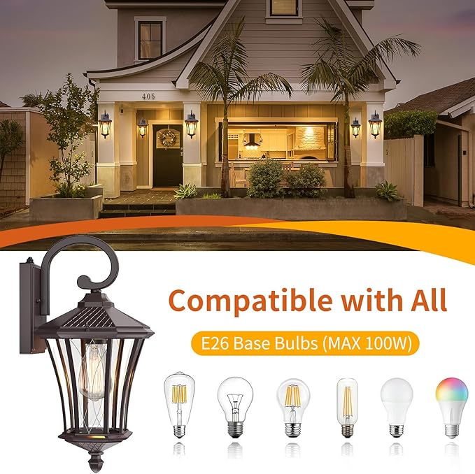 YSN 2 Pack Dusk to Dawn Outdoor Light Fixture Wall Mount Porch Lights Weather Resistant Exterior Sconce Light, Waterproof Wall Lantern for Porch, Garage, Backyard, Walkway, E26 Socket, Brown