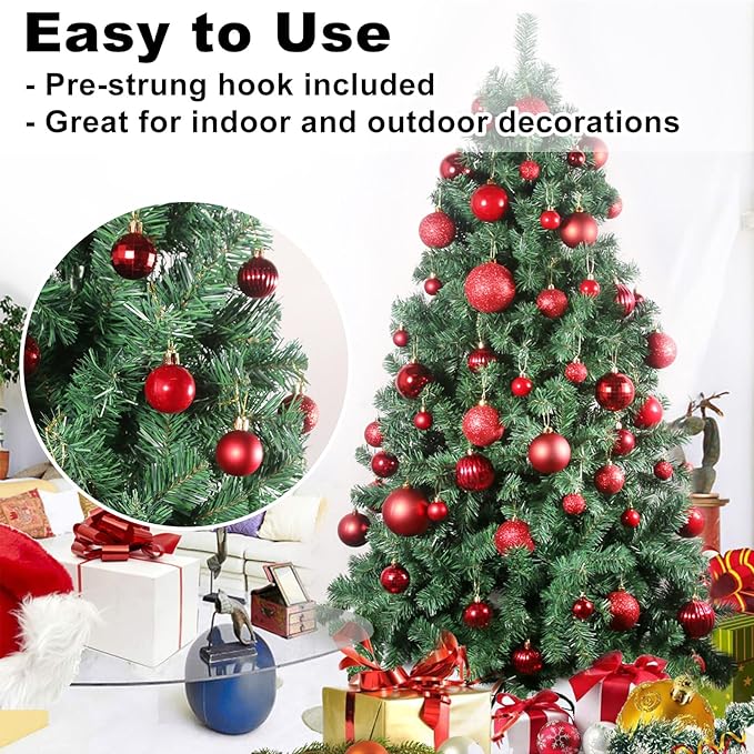 Rose Red 1.6" Small Christmas Balls Christmas Tree Decoration Ornaments Shatterproof Hanging Balls for Birthday Halloween Holiday Wedding Decorations Set of 18pcs