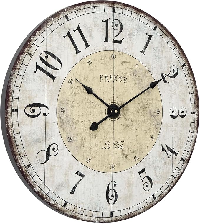 MODE HOME 24 Inch Large Wall Clock, Rustic Round Farmhouse Wall Clocks for Living Room Decor, Silent Non-Ticking Battery Operated Clock with Large Numerals, Vintage Oversized Decorative Wall Clock