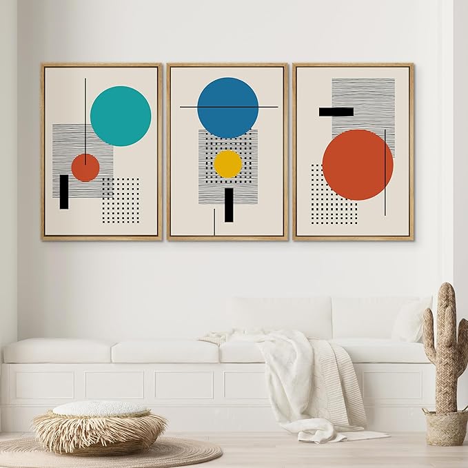 SIGNWIN Framed Canvas Wall Art Colorful Boho Decorative Art Geometric Patterns Illustrations Abstract Bohemian Urban Multicolor Metallic for Home Office - 24"x36"x3 Natural