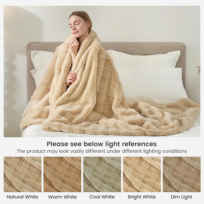 Cozy Bliss Fluffy Faux Fur Throw Blanket for Couch,Warm Cozy Soft Beige Throw Blankets for Sofa Bed Living Room,50x60 Inches