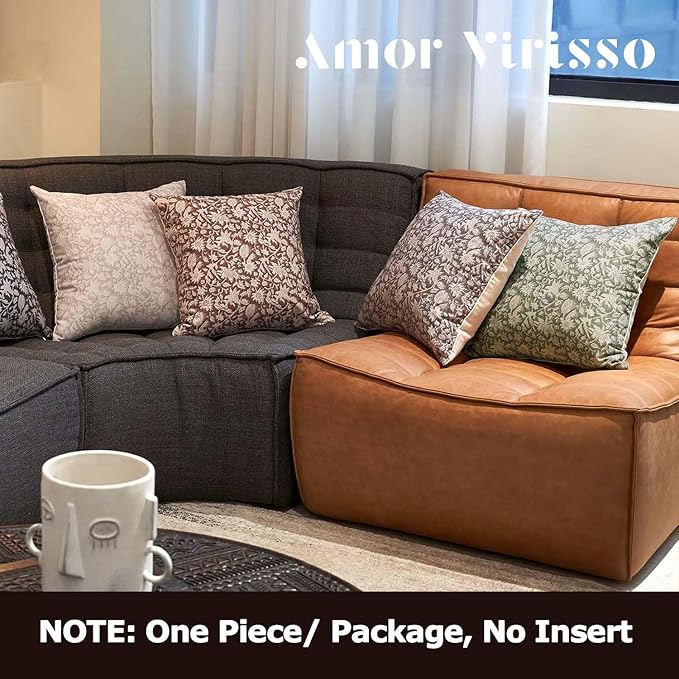 Amor Virisso Floral Throw Pillow Covers 24x24 Couch Pillows for Living Room Bed Block Print Decorative Accent Throw Pillow Covers Farmhouse Neutral Pillow Covers Sofa Pillows 1PC, Cream Oatmeal