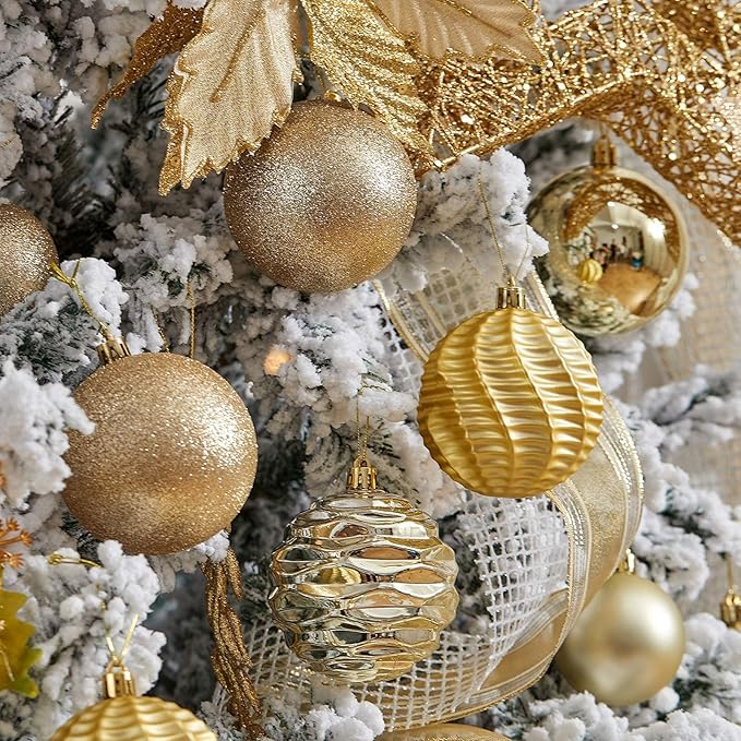 XmasExp 16ct Christmas Balls Ornaments - Shatterproof Large Hanging Ball Decorative Xmas Balls for Holiday Wedding Party Xmas Tree Decoration(3.15"/80mm, Gold)
