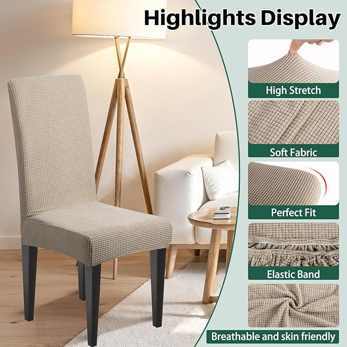 Dioxide Stretch Chair Covers for Dining Chairs, Washable Dining Chair Covers Set of 6, Soft Kitchen Chairs Seat Covers, Jacquard Parson Chair Slipcover Protectors for Home Hotel Restaurant Banquet