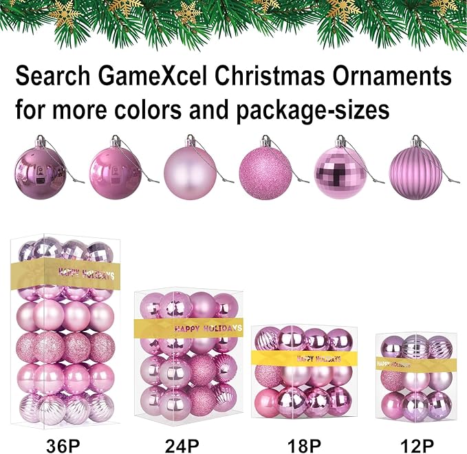 Bubblegun Pink 3.2" Large Christmas Balls - Christmas Tree Decoration Ornaments Shatterproof Hanging Balls for Birthday Halloween Holiday Wedding Decorations Set of 18pcs