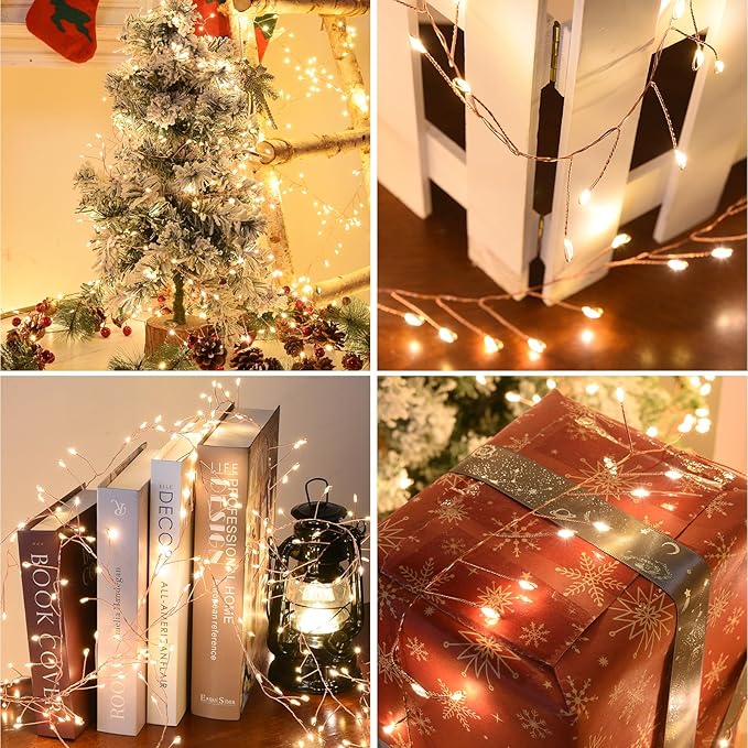 Dailyart Fairy Lights Plug in, 3000 Led Cluster Lights with Timer 195Ft Waterproof Warm Twinkle String Light with Remote for Bedroom Wreath Garland Window Wedding Christmas Tree Decoration,Gold Wire
