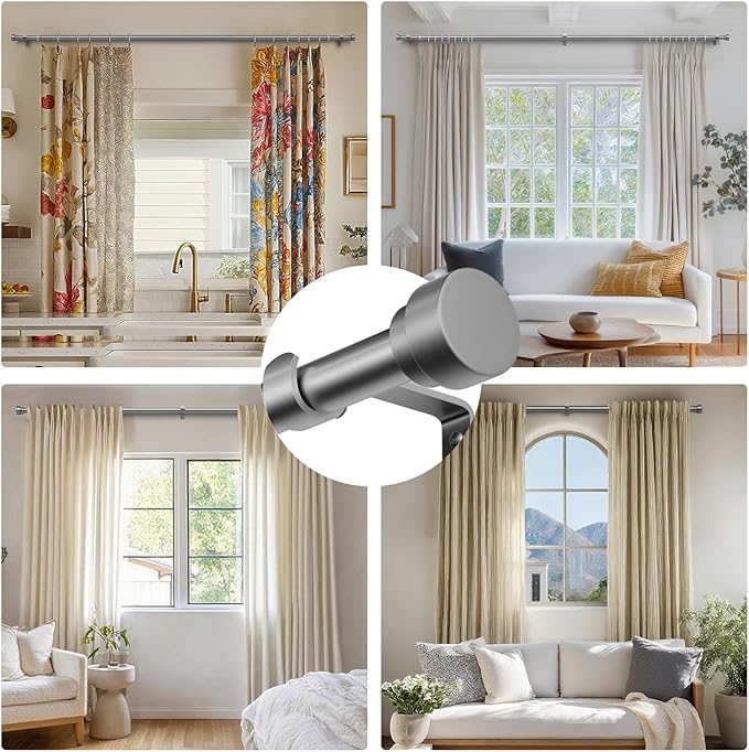 Oneach 2-Pack Heavy Duty Curtain Rods for Windows 28 to 48 Inch, 1 Inch Pole Adjustable Curtain Rod with Easy Installation and Modern Design (Silver, 16 to 60 Inch)
