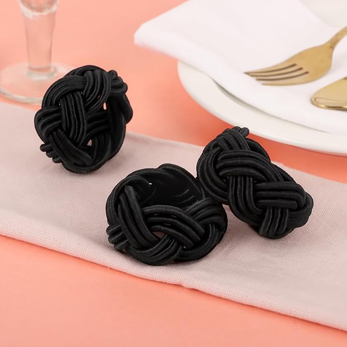 12 Pcs Woven Napkin Rings, Handmade Rustic Farmhouse Nautical Napkins Ring for Festives Gathering Banquet Wedding Birthday Table Decor Everyday Dining Decor (Black) - ALPHA Living HOME