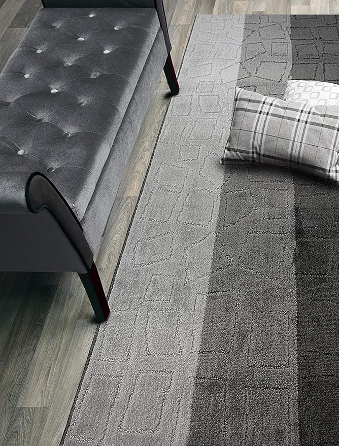 Custom Size Hallway Runner Rug, Slip Resistant, 26 Inch Wide X Your Choice of Length, Squares Anthracite, 26 Inch X 24 feet