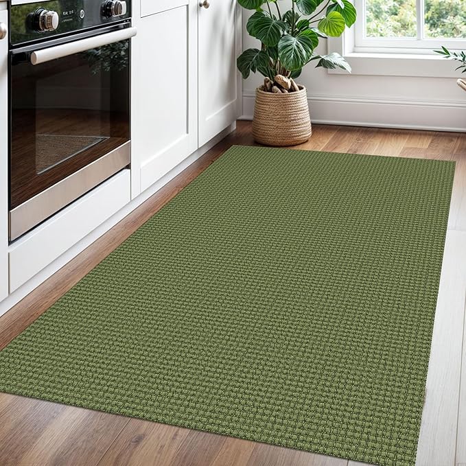 Braided Area Rug 3x5 Ft Washable Rugs for Entryway Non Slip Throw Rugs Boho Door Mat Indoor Entrance Cotton Kitchen Mats Woven Front Door Carpet for Foyer Living Room, Green