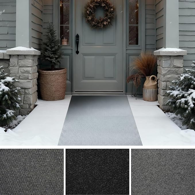 iCustomRug Hallway Runner Rug – 3x7ft Grey, Indoor/Outdoor, Non-Slip Rubber Backing, Low-Profile All-Weather Carpet, Non-Shedding & Easy Care, Entryway Mat Ideal for High Traffic Areas