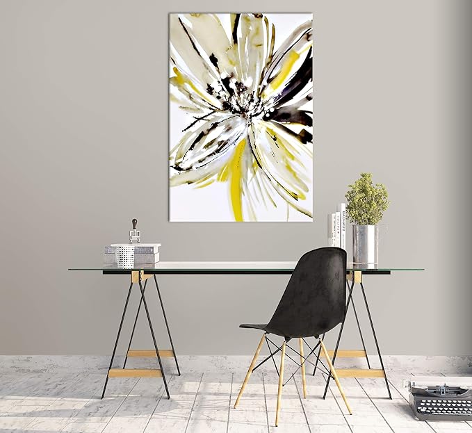 Yellow Flower Wall Art Yellow and Gray Wall Decor Modern Abstract Canvas Painting Prints Pictures Artwork Home Decor For Kitchen Living Room Dining Room