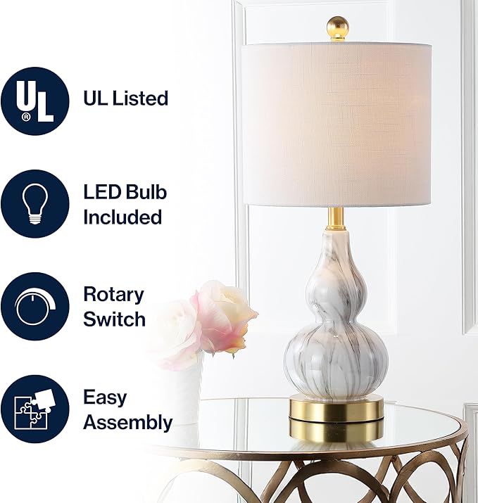 JONATHAN Y JYL1028D Anya 20.5" Mini Glass LED Table Lamp, Transitional, Glam, Midcentury, Modern, Elegant, Office, Living Room, Family Room, Dining Room, Bedroom, Hallway, Foyer, Black/White