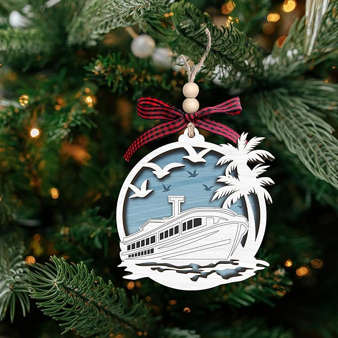 Cruise Ship Ornament - Travel Christmas Ornaments, Travel Cruise Ship Ornaments for Tree - Wood Christmas Ornament 2025