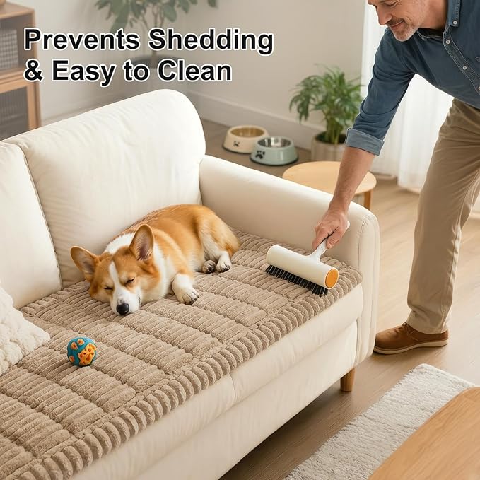 Smiry Couch Cover for Dogs Washable, Non Slip Fuzzy Pet Couch Covers for 3 Cushion Sofa Pet Friendly, Thick Soft Sofa Slipcovers Cushion Protector (Khaki, 27.6" x 59")