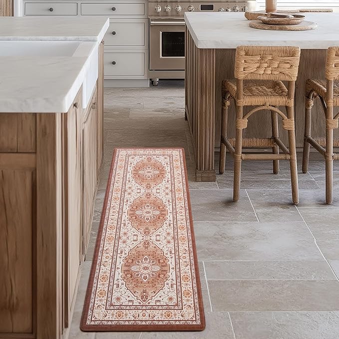 FRESHMINT Anti Fatigue Kitchen Mats Set 2 PCS, Waterproof & Non-Skid Medallion Kitchen Rugs, Cushioned Kitchen Floor Mats for Standing Washable Comfort Kitchen Runners for Lanudry, Office, Sink