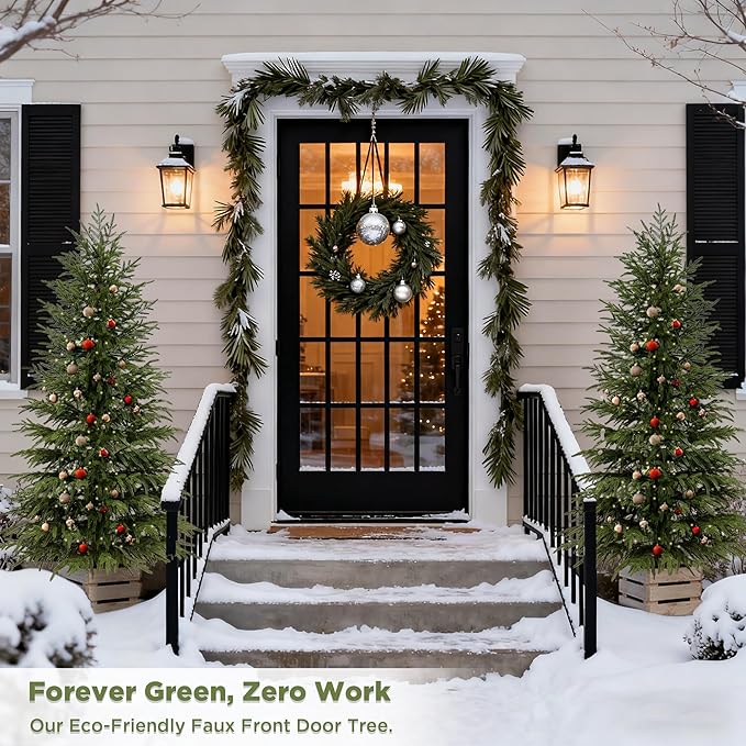 6FT Artificial Norfolk Pine Trees 2-Pack, Real Touch Faux Cedar Topiary Set in Black Pots, Tall Indoor Outdoor Fake Evergreen Plants for Living Room, Entryway, Office Decor