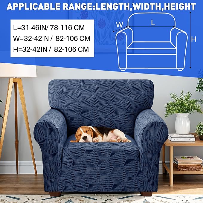 YEMYHOM 1 Piece Stretch Chair Sofa Slipcovers Couch Covers for 1 Seat, Jacquard Armchair Covers with Non-Slip Elastic Bottom, Thickened Furniture Protector for Dogs Pets kids (Small, Navy）