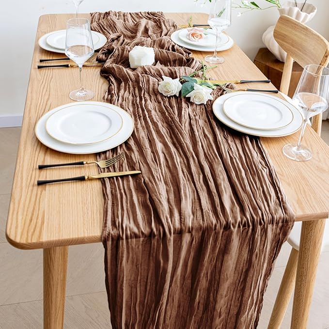 Wokceer Cheesecloth Table Runner Thanksgiving Brown 10FT Boho Gauze Fall Cheese Cloth Table Runner for Party Long Rustic Sheer Table Runners for Baby Bridal Shower Wedding Easter Table Decor