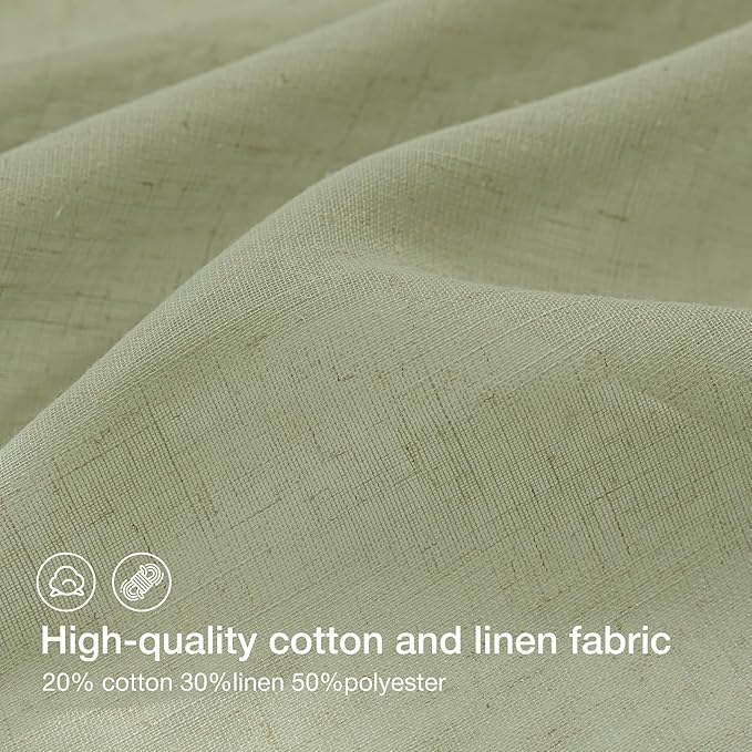 Anmao Natural Linen Curtains for Living Room 84 Inch Length 2 Panels Set, Light Filtering Semi Sheer Window Curtain Drapes for Bedroom with Curtain Rings and Clips, 52 Inch Wide Each Panel, Sage