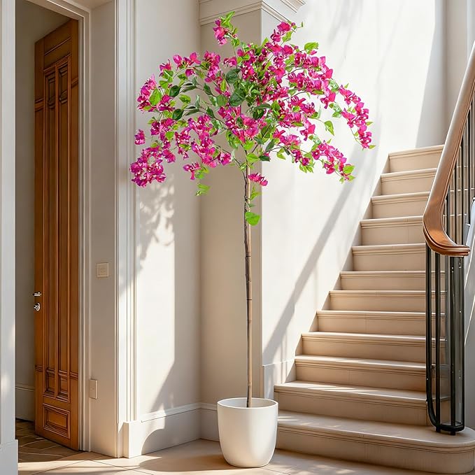 6FT Artificial Bougainvillea Tree Artificial Tree Tall Potted Fake Bougainvillea Trees for Outdoor Indoor Lifelike Potted Faux Plants with Wood Trunk and Flowers Office Wedding Home Decor